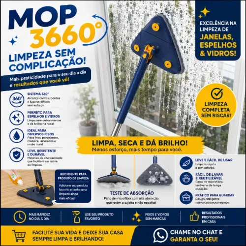 MOP 360° GIRATÓRIO COM MICROFIBRA - LIMPEZA FÁCIL E SEM ESFORÇO