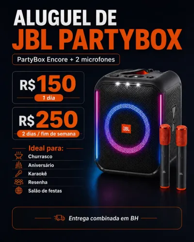 Aluguel de Caixa de Som JBL PartyBox Encore + 2 Microfones