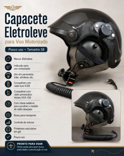 Capacete com fonia para voo motorizado