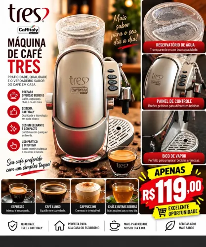 MÁQUINA DE CAFÉ TRES CAFFITALY POR APENAS R$ 119,00