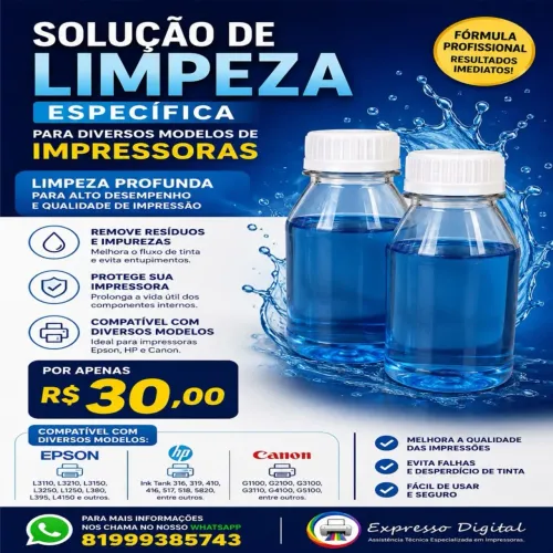 Solução de limpeza para limpar cabeça de impressão Epson, HP e Canon