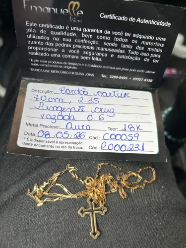 Cordão de ouro de máquina com certificado de autenticidade 