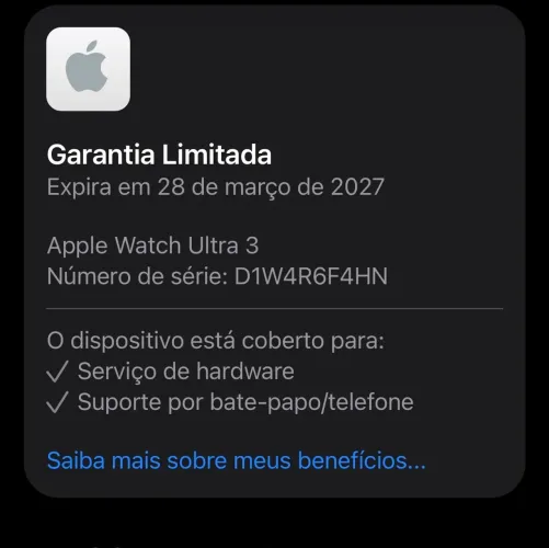 Apple Watch Ultra 3 na garantia Apple care