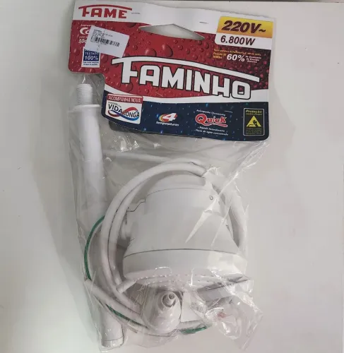 Ducha Fame Faminho 4T 6800W 220V com cano e chuveirinho - Chuveiro Novo - Gorducha