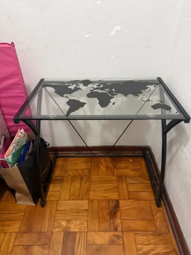 Mesa de escritório individual (de vidro) - Mapa Mundi desenhado