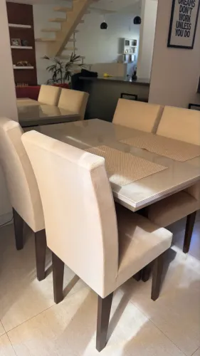 Mesa de Jantar 4 Lugares Tampo de Vidro + 4 Cadeiras