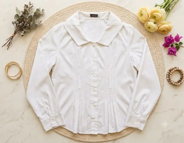 Camisa Social Feminina Branca Manga Longa