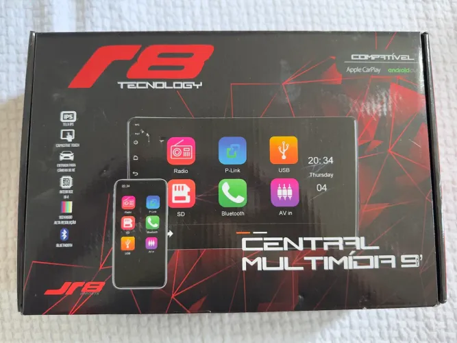 Central Multimidia JR8 compatível com Apple Car Play e Android nova
