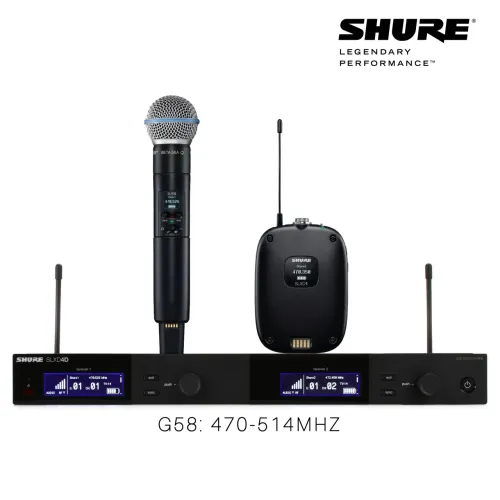 Sistema Sem Fio Duplo SLXD124D Shure Microfone Beta 58a e Bodypack