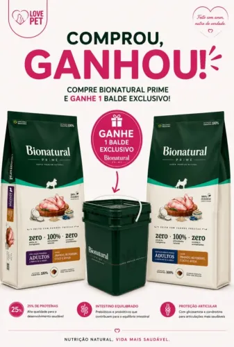 ração Bionatural 15kg com brinde
