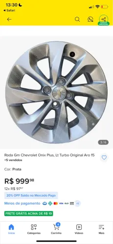 Roda original da GM aro 15 abaixo do valor pra ligeiro