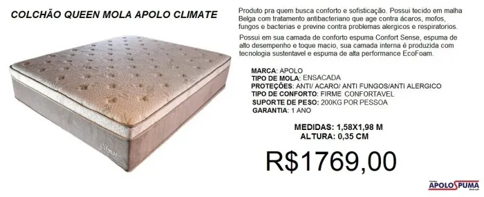 Colchão queen molas apolo climate - à pronta entrega