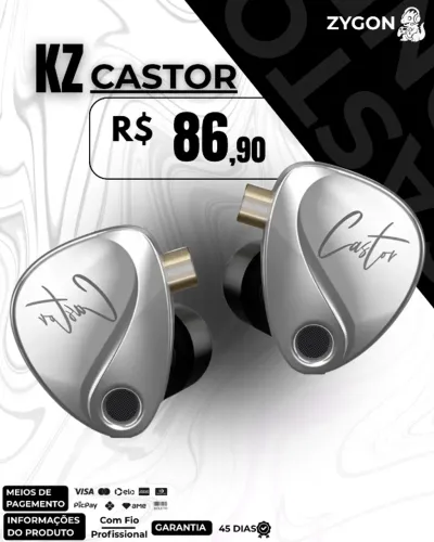 [NOVO] Fone de Ouvido KZ Castor Harman/Bass Profissional - Garantia 45 Dias