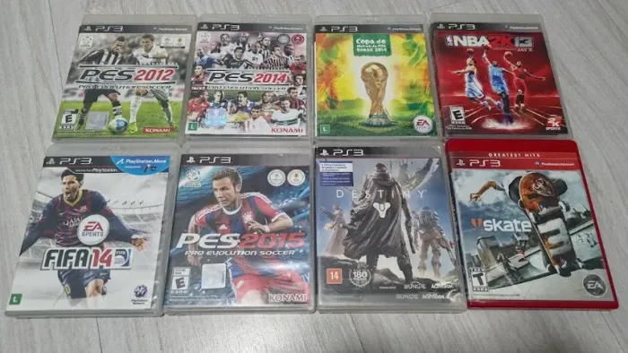PS3 Lote 8 jogos: Destiny, NBA 2k13, Skate 3, PES 2012/2014/2015, FIFA 14, Copa do Mundo