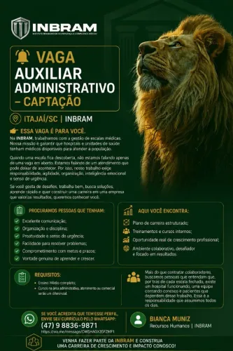VAGA AUXILIAR ADMINISTRATIVO / GESTÃO DE ESCALAS MÉDICAS