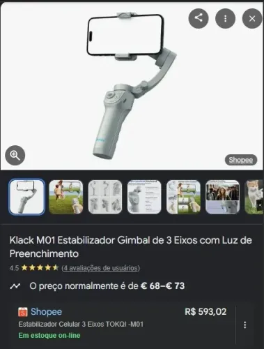 Estabilizador Gimbal de 3 Eixos M01 com Luz de Preenchimento