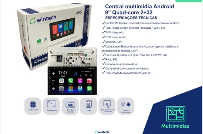 Central multimídia Wintech 9"