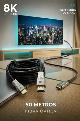 Cabo Hdmi 50 metros 2.1 8k Ultra HD Fibra Óptica Blindado 3D Ideal Para Tvs E Jogos