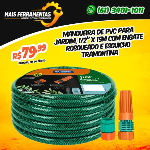 Mangueira de PVC para jardim, 1/2" x 15m com engate rosqueado e esguicho TRAMONTINA