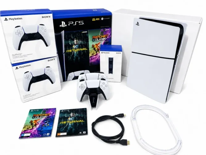 PS5 SLIM 1 TERA + 2 CONTROLES + CASE CARREGADOR + 30 JOGOS + SUPORTE CONSOLE impecável