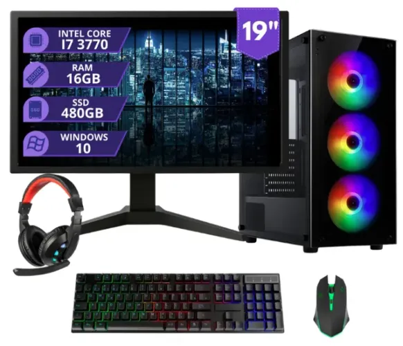 Pc Gamer Completo I7 3.4ghz 16gb Ssd 480gb 500w Monitor 19 480 Gb 16 Gb Placa De Video Int