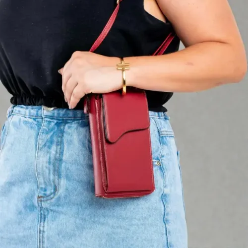 Bolsa Porta Celular, Tiracolo, em Couro, Feminina, Juvenil/Adulta.
