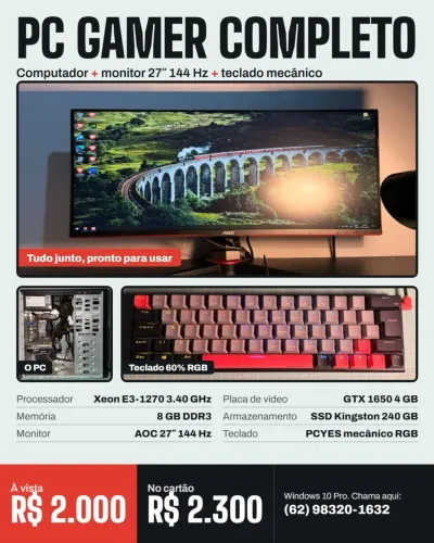 PC Gamer Xeon + GTX 1650 + Monitor 27" 144Hz AOC Hero
