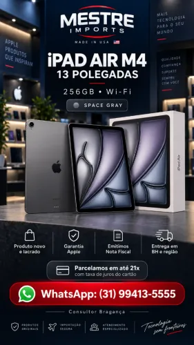 iPad Air M4 13 Polegadas 256GB Wi-Fi Space Gray Novo Lacrado