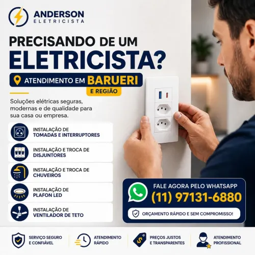 Eletricista Barueri | Tomadas, Disjuntores, Chuveiros e LED