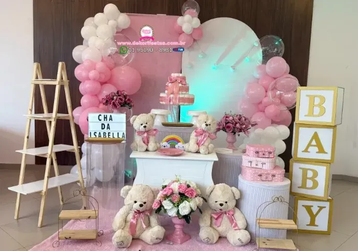 Decoração de chá de Bebê - Locação decoração Chá Revelação - Decoração de chá de Fralda