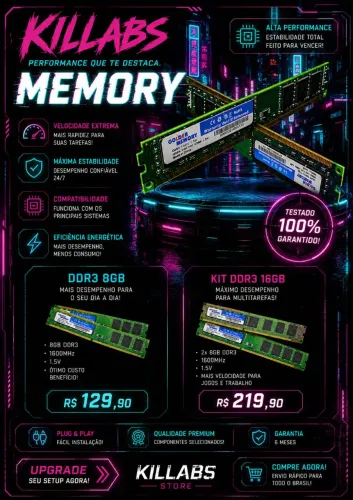 ? Kit 16GB RAM DDR3 1600MHz Golden Memory - Upgrade Real de Performance!