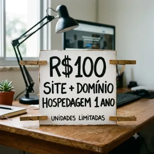 Menos que um jantar: Site + Domínio + 1 ano de hospedagem