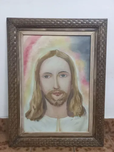 QUADRO ANTIGO JESUS MOLDURA MADEIRA 48x63