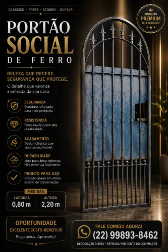 APENAS PORTÃO DE FERRO SOCIAL COM FRETE INCLUSO