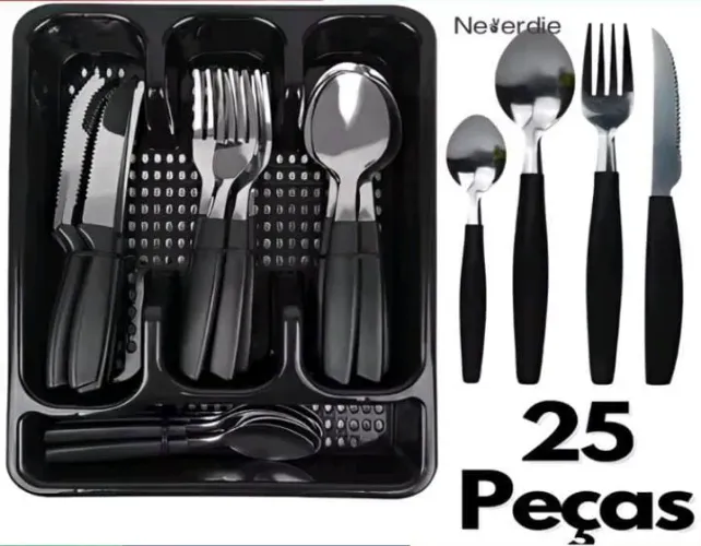 Conjunto de Talheres em Aço Inox com Porta-Talheres