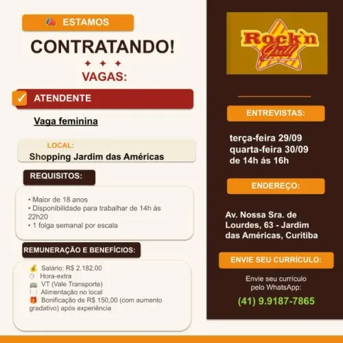Atendente Shopping Jardim das Américas