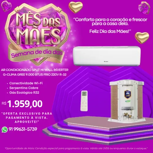 Ar Condicionado Split Hi-Wall Inverter G-Clima Gree 9.000 BTUs Frio 220V R-32