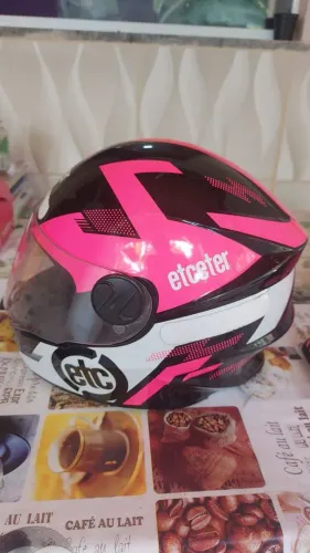 Capacete Etheter Rosa e Preto Tamanho 58 com Viseira
