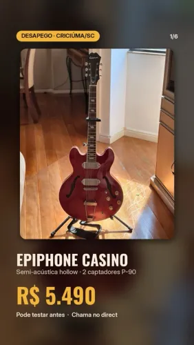 Guitarra Epiphone Casino Cherry Semi Acústica P-90 - Criciúma