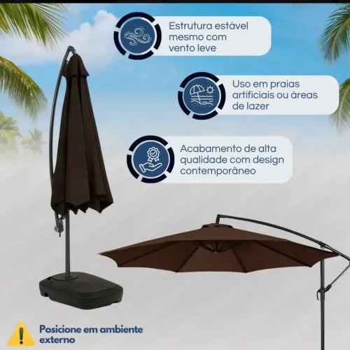 Ombrelone Lateral Suspenso 3m Jardim Piscina Com Base Marrom