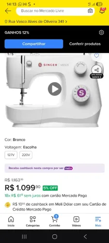 Máquina de costura singer semi nova passo cartão