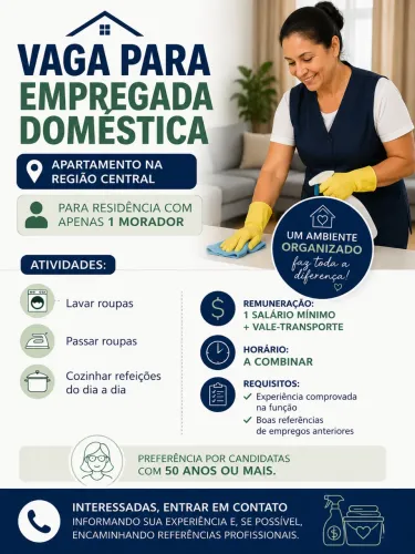 Vaga para doméstica no centro - 1 morador