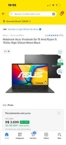 NOTEBOOK  Asus Ryzen 5 16 gb 512ssd Mixed Black na caixa lacrado e nota