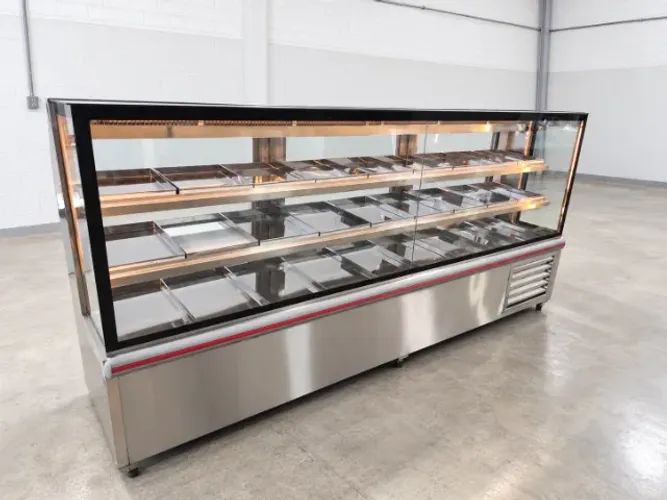 Balcão bandejeiro inox 18 bandejas com vidro duplo - fábrica