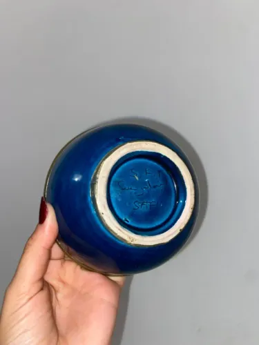 Tigela Bowl Vintage Cerâmica Marroquina Safi Assinada Com Metal