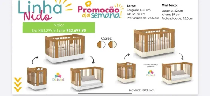 Berço 3x1 Mini berço, berço e cama montessori