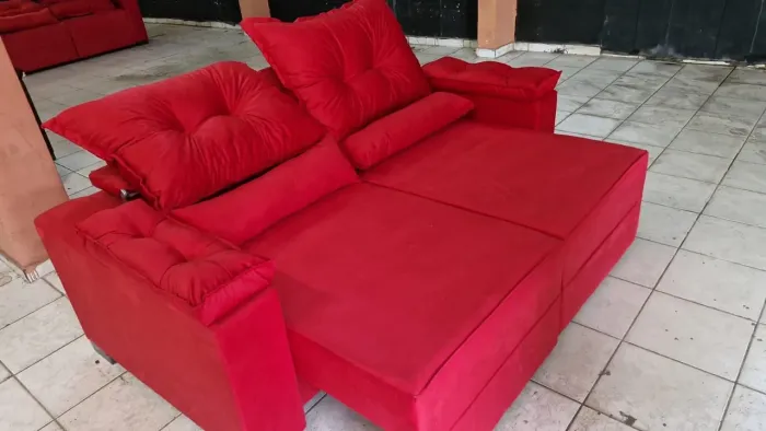 Sofá retrátil 2 lugares Suede aveludado