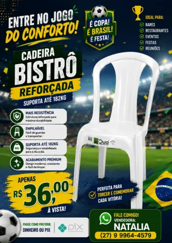 CADEIRA PLÁSTICA MODELO BISTRÔ 182 KG BRANCA- AVULSA