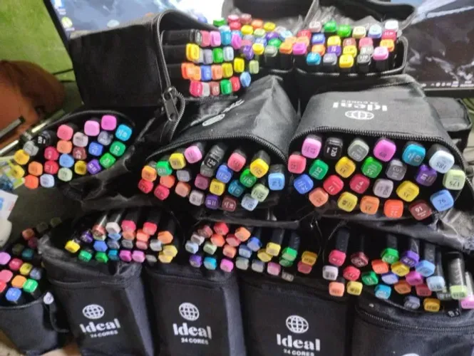 Kit De Canetas Marcador Ponta Dupla 24 Cores Para Desenho