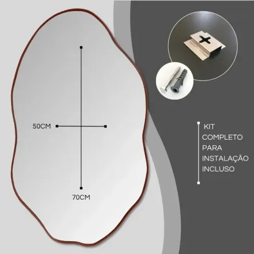 Kit 2 Espelhos Orgânico Grandes Moldura Couro Design Moderno
